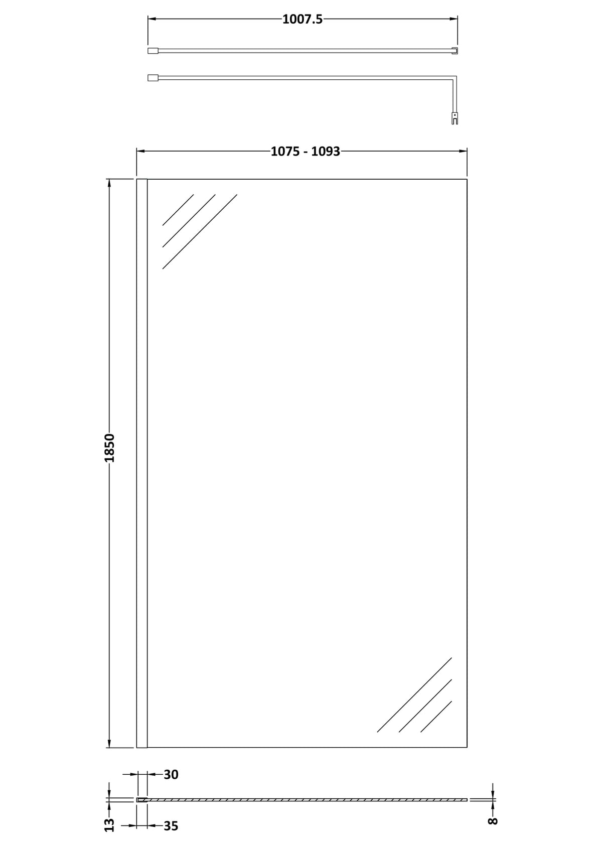 Modern Splash 1100mm Chrome Wetroom Screen With Support Bar