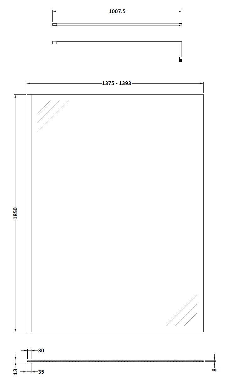 Modern Splash 1400mm Chrome Wetroom Screen With Support Bar