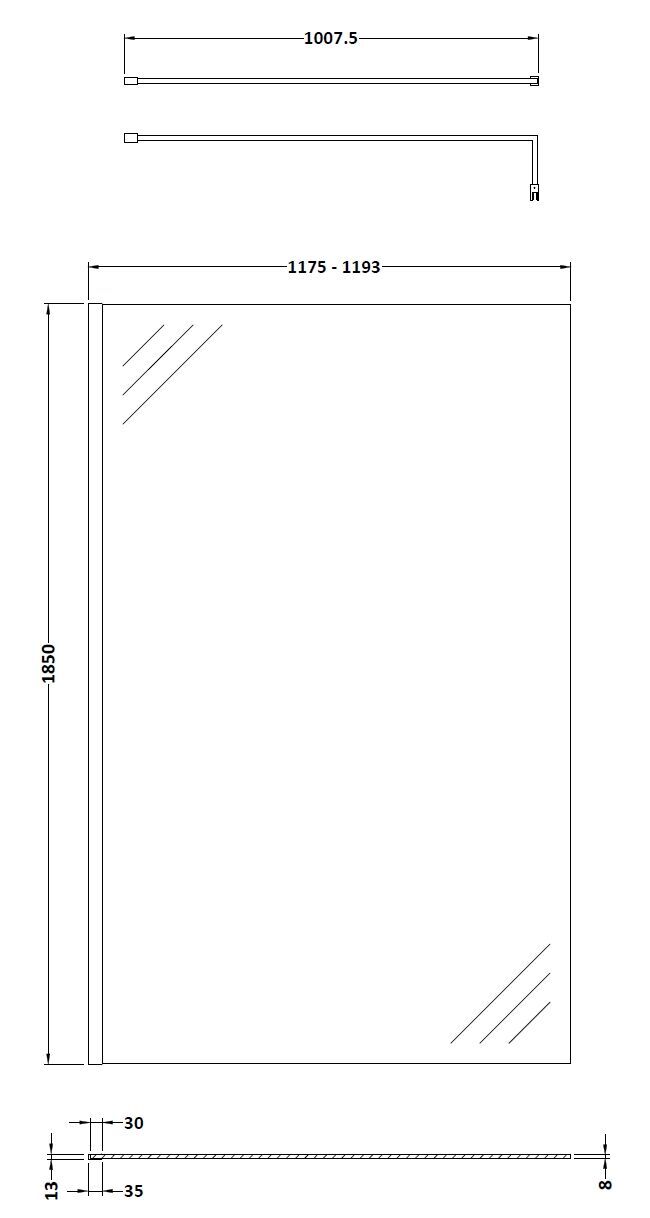 Modern Splash 1200mm Brushed Bronze Wetroom Screen With Support Bar