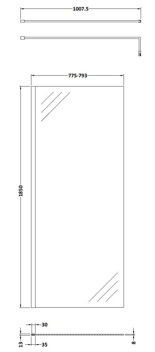 Modern Splash 800mm Brushed Bronze Wetroom Screen With Support Bar