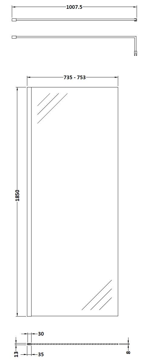 Modern Splash 760mm Brushed Pewter Wetroom Panel