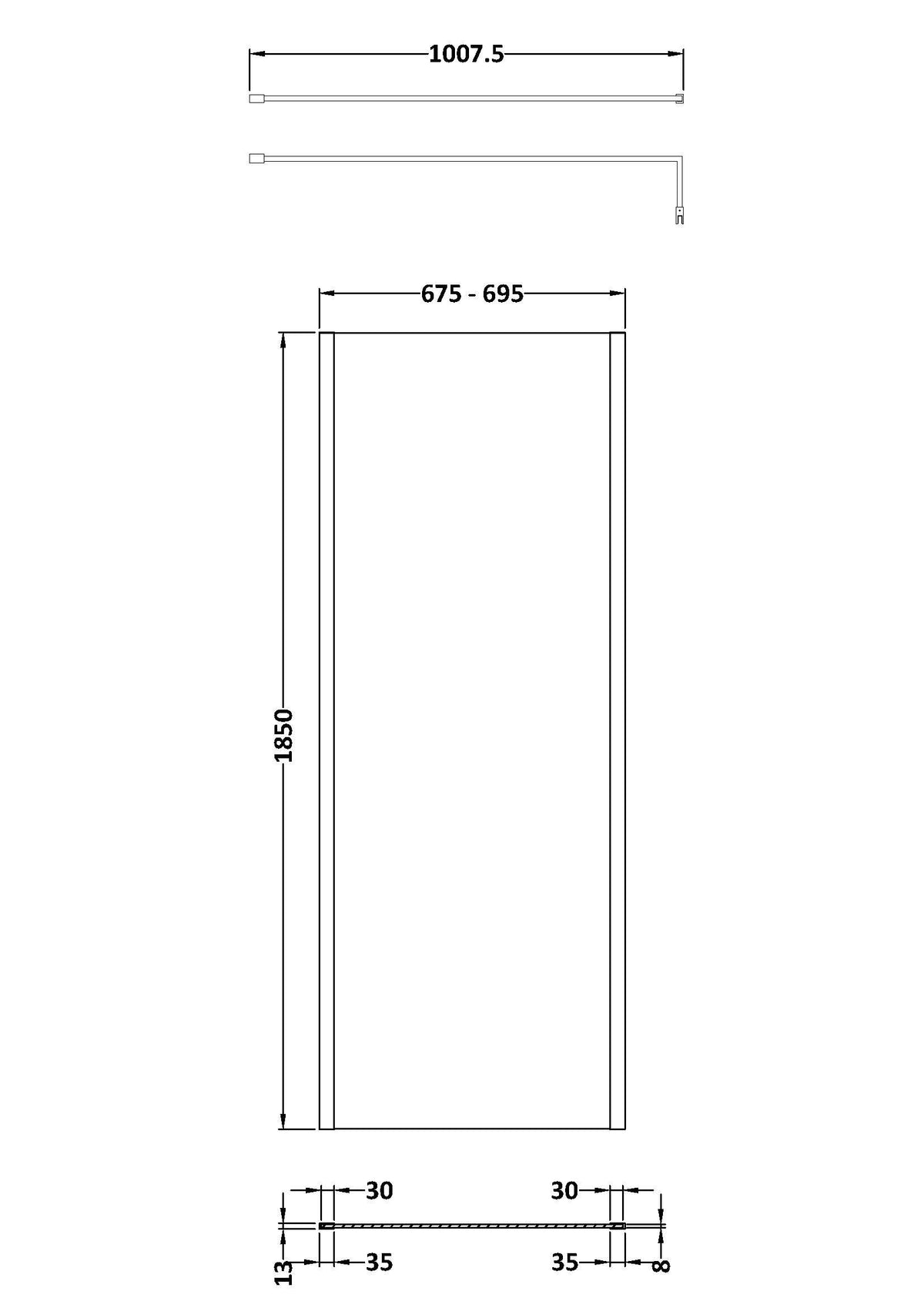 Modern Splash 700mm Brushed Brass Wetroom Screen With Support Bar