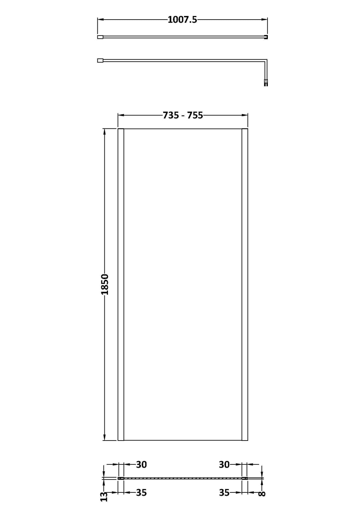 Modern Splash 760mm Brushed Brass Wetroom Screen With Support Bar