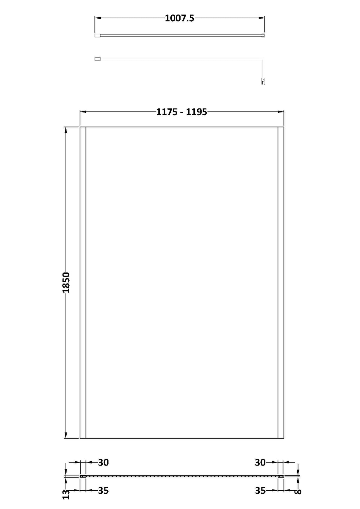 Modern Splash 1200mm Matt Black Wetroom Screen With Support Bar