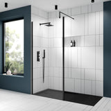 Modern Splash 800mm Matt Black Wetroom Screen With Support Bar