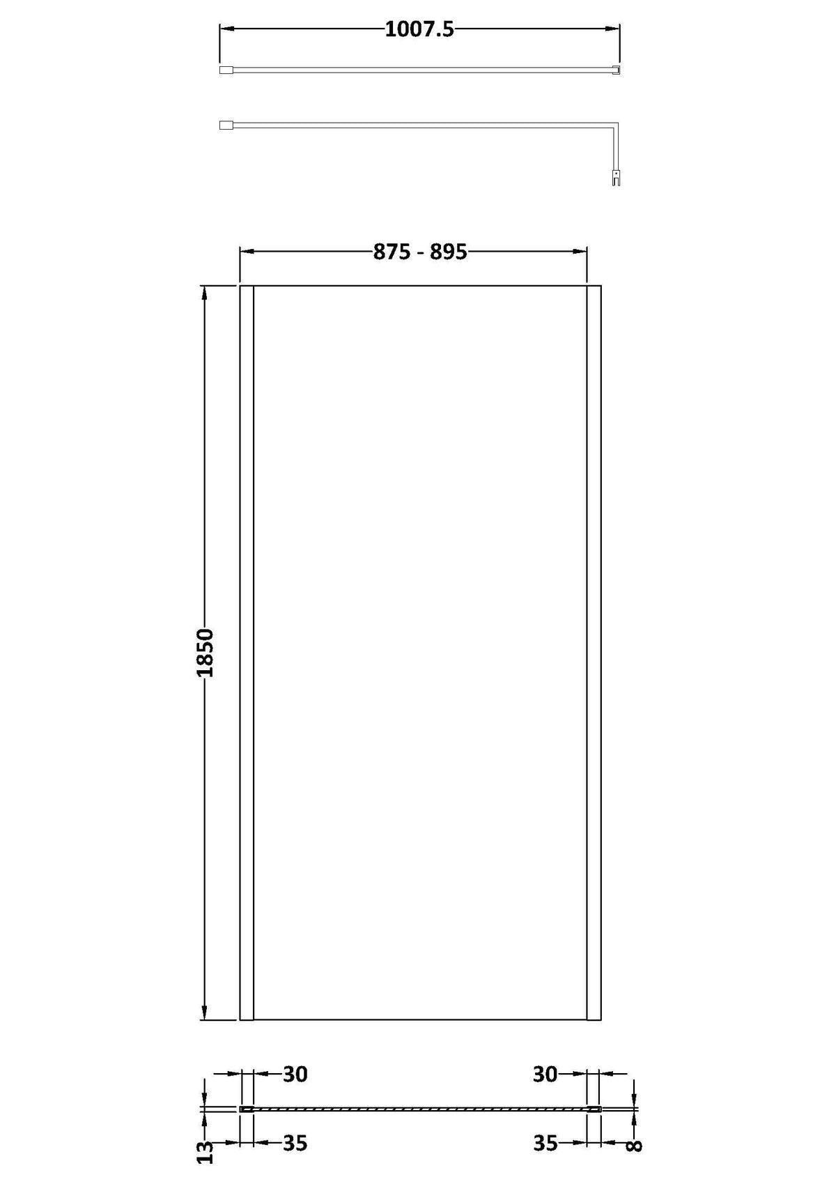 Modern Splash 900mm Matt Black Wetroom Screen With Support Bar