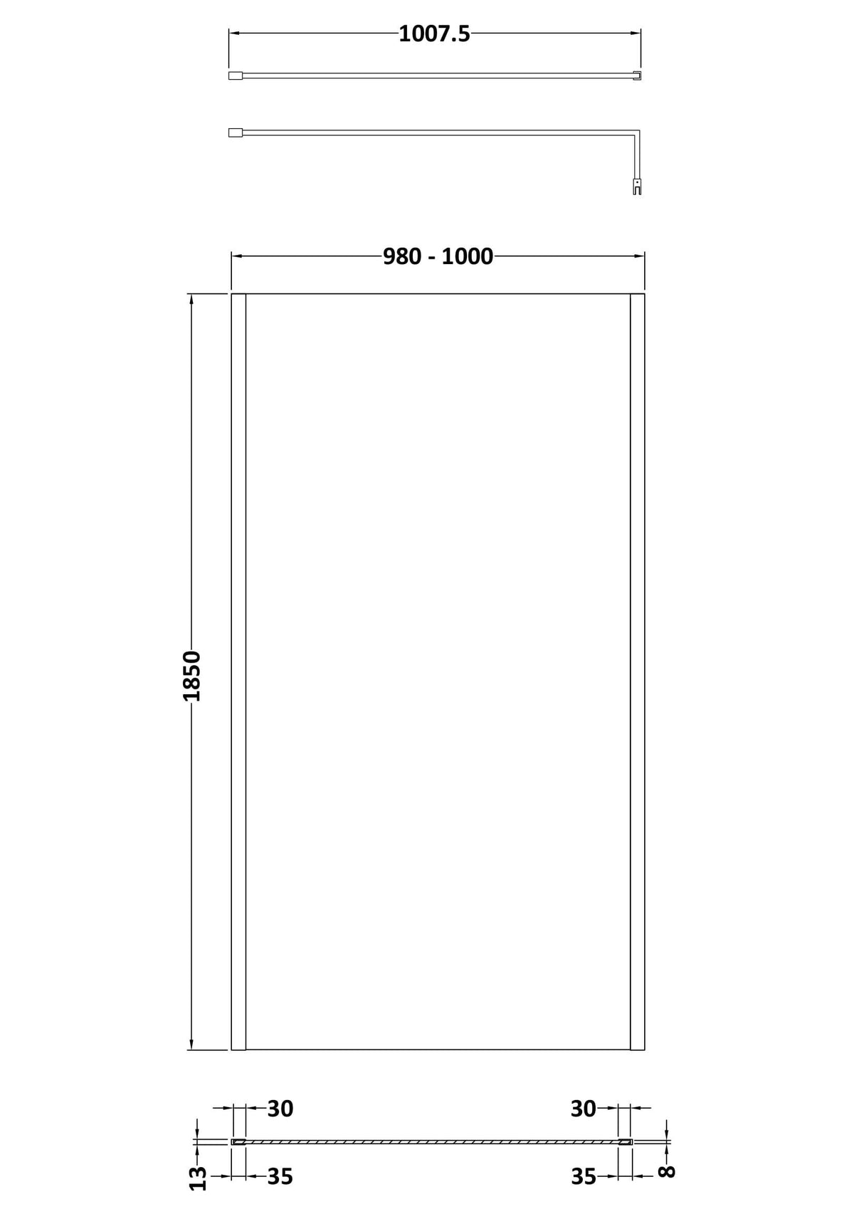Modern Splash 1000mm Brushed Pewter Outer Frame Wetroom Panel