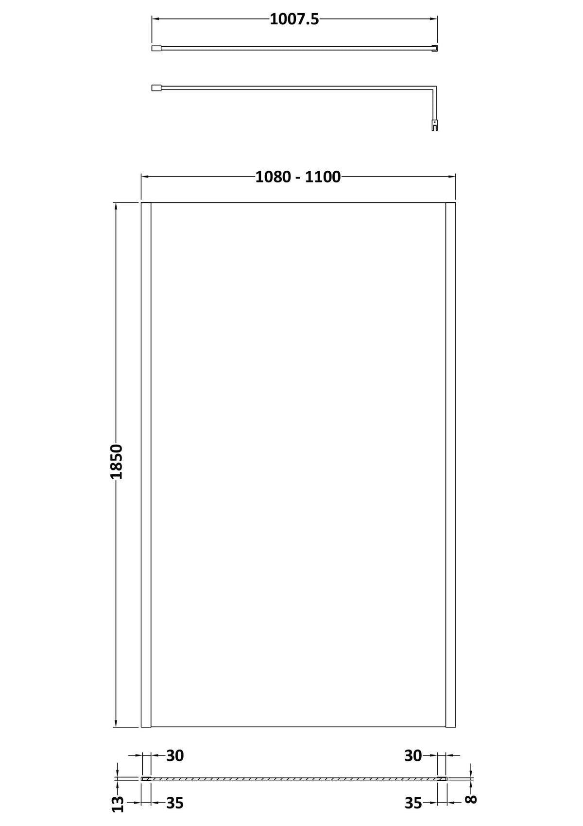Modern Splash 1100mm Brushed Pewter Outer Frame Wetroom Panel