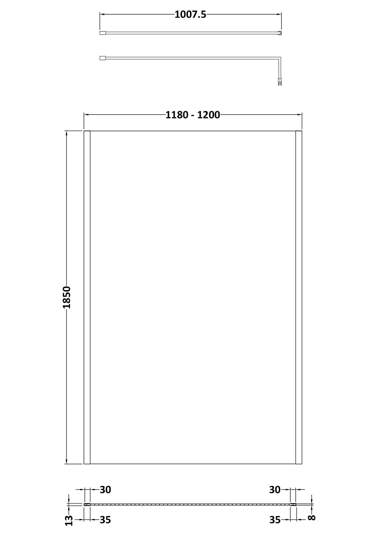 Modern Splash 1200mm Brushed Pewter Outer Frame Wetroom Panel