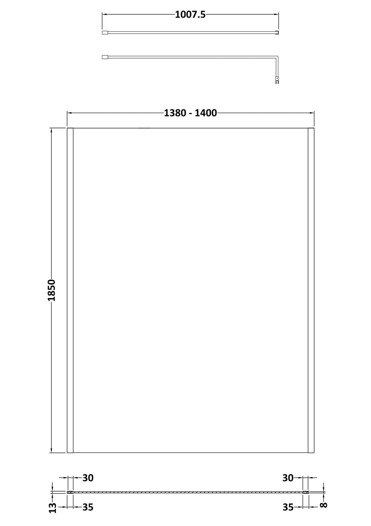 Modern Splash 1400mm Brushed Pewter Outer Frame Wetroom Panel
