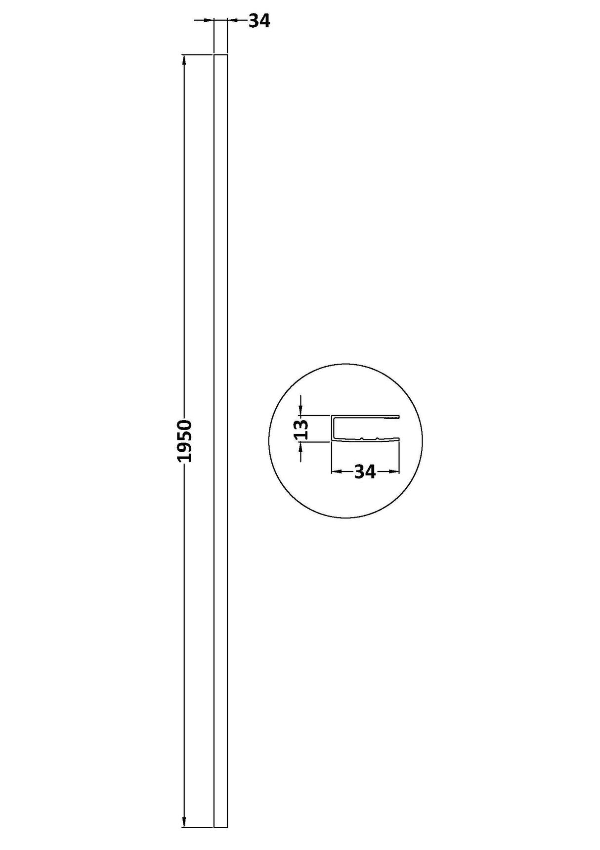 Matt Black 1950mm Wetroom Wall Channel