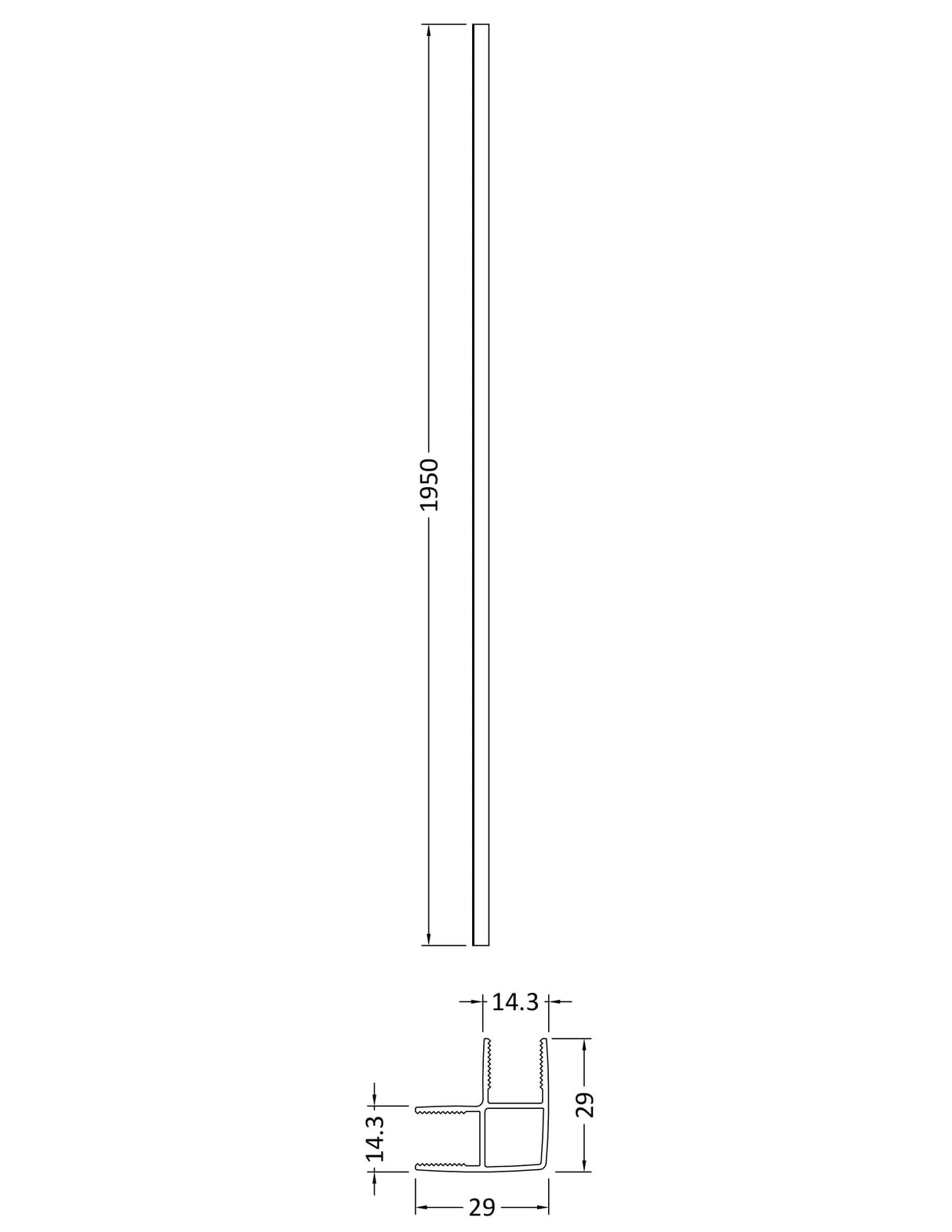 Brushed Brass 1950mm Wetroom Profile Kit for L Shape Return Screens