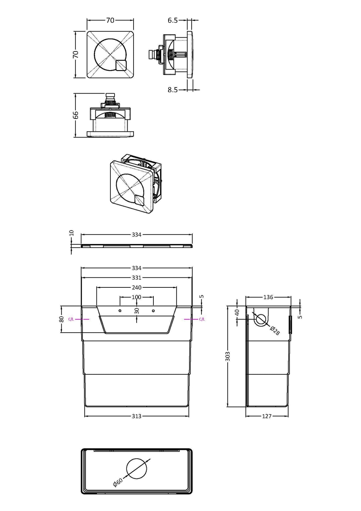 Modern Splash Concealed Cistern With Brushed Brass Contemporary Dual Flush Plate