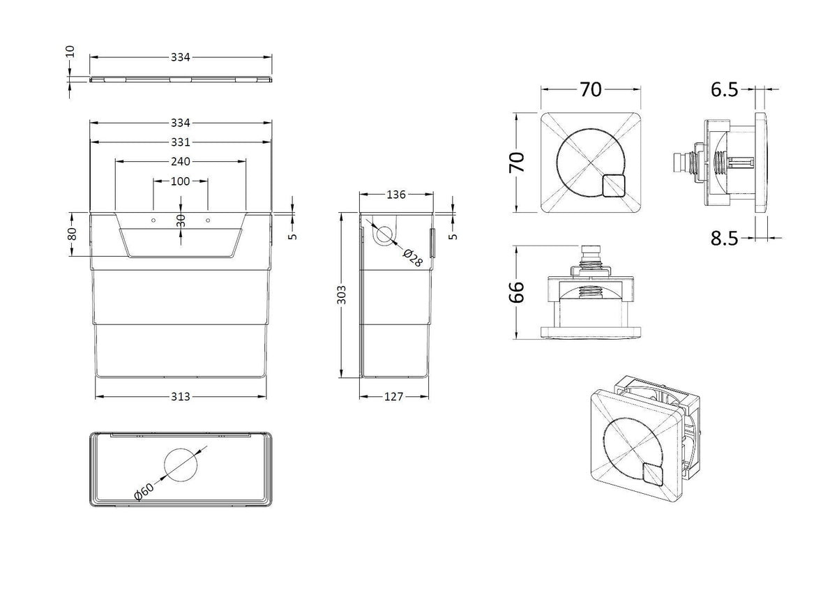 Modern Splash Concealed Cistern With Brushed Pewter Contemporary Dual Flush Plate