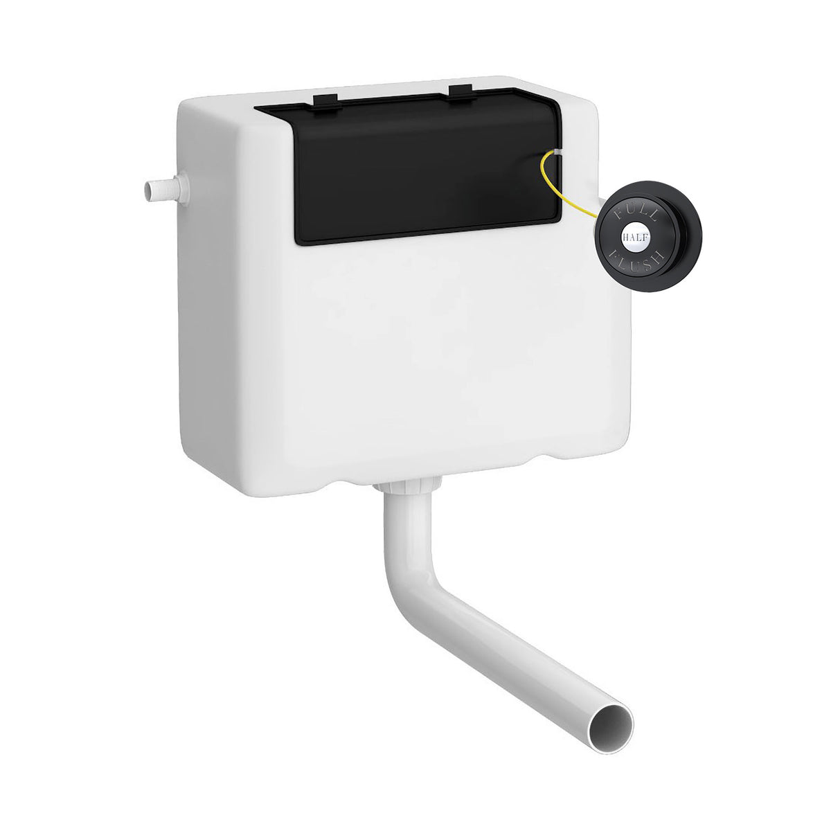 Universal Access Side Inlet Cistern With Square Matt Black Traditional Dual Flush Plate