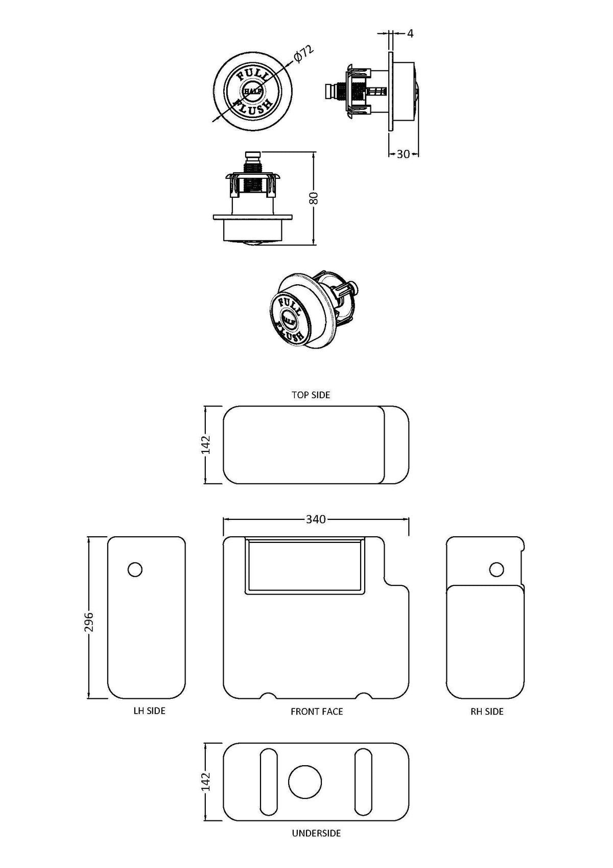 Universal Access Side Inlet Cistern With Square Matt Black Traditional Dual Flush Plate