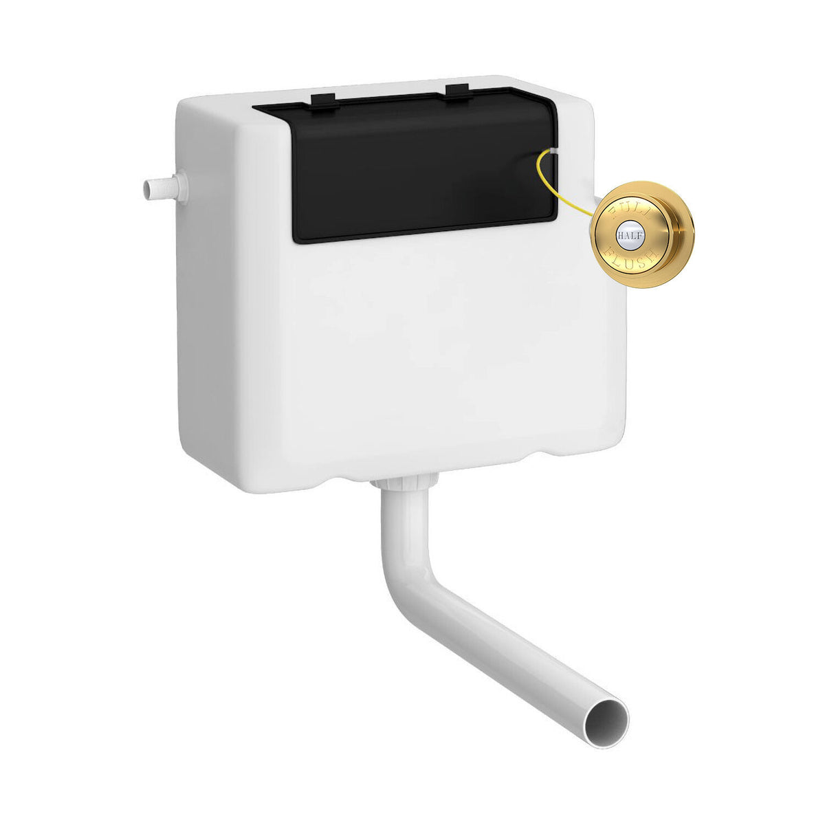 Universal Access Side Inlet Cistern With Square Brushed Brass Traditional Dual Flush Plate