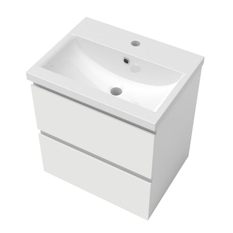 wall-hung white bathroom vanity unit with sink